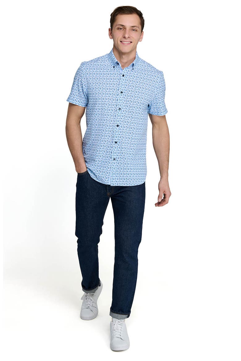 Slim Fit Circle Geo Performance Short Sleeve Shirt, Alternate, color, LIGHT BLUE/NAVY