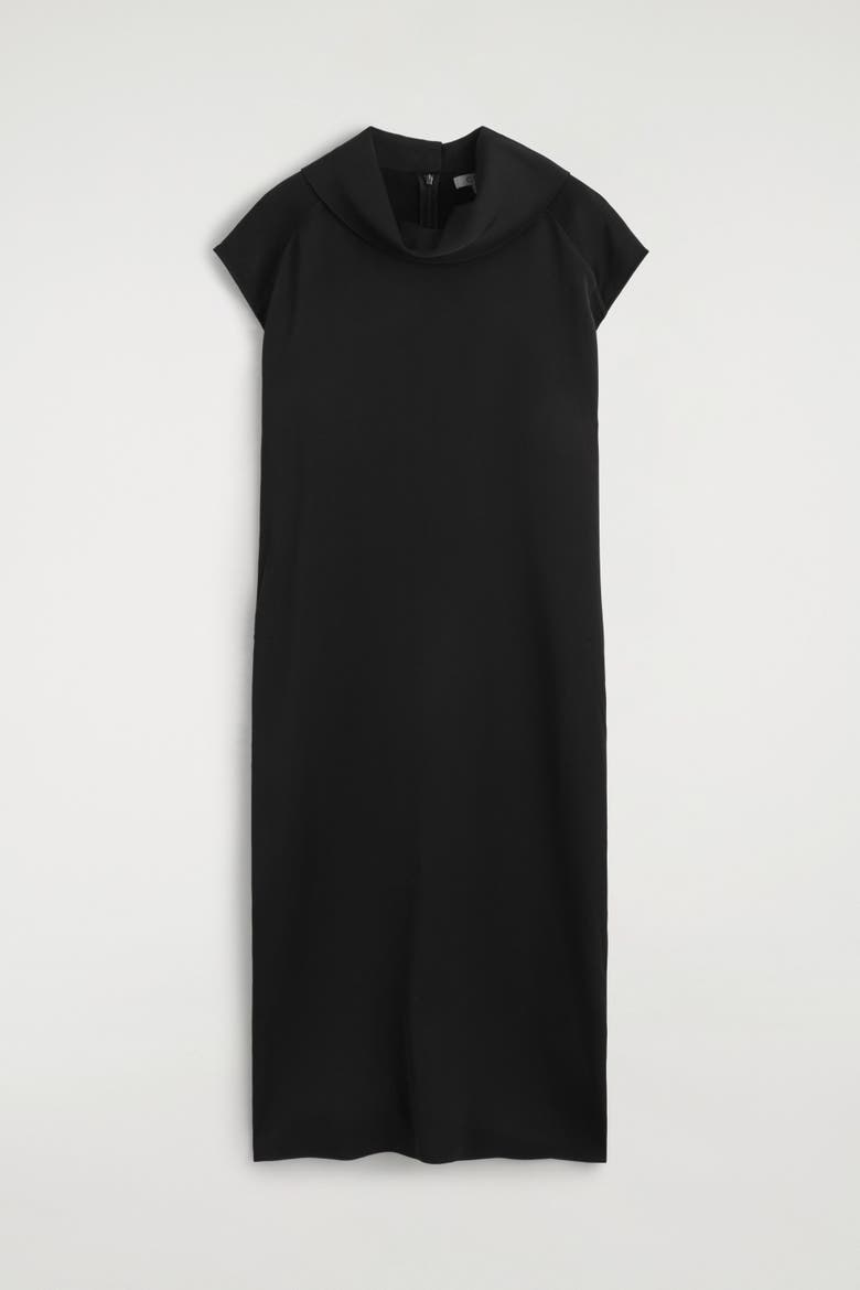 Cowl-neck Crepe Midi Dress, Alternate, color, BLACK