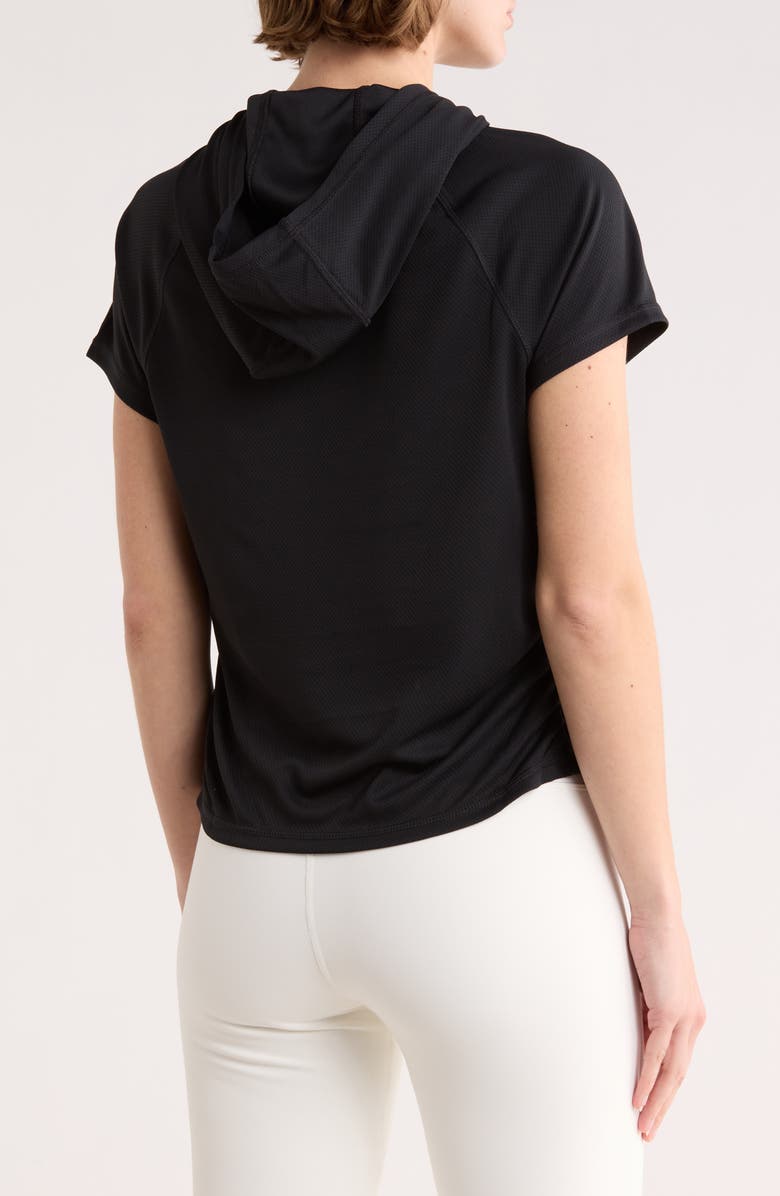 DKNY Ruched Short Sleeve Hooded T-Shirt, Alternate, color, Black