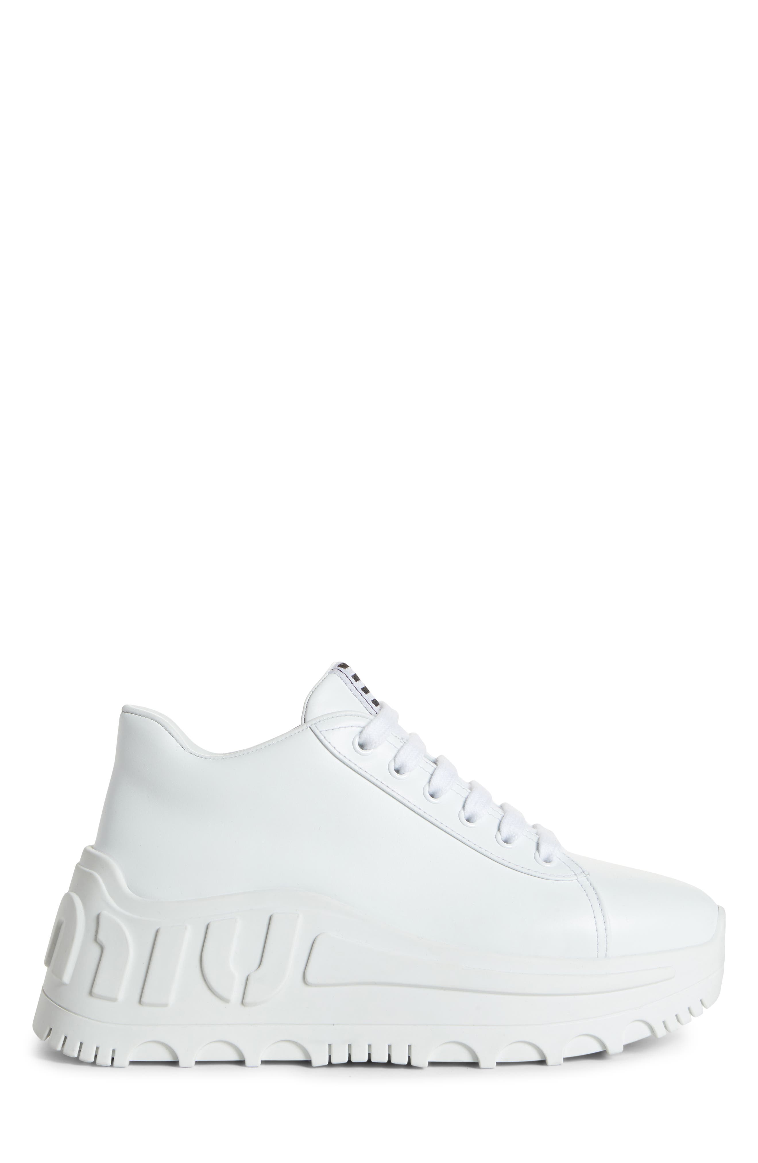 Miu Miu Logo Platform Wedge Sneaker, Alternate, color, 