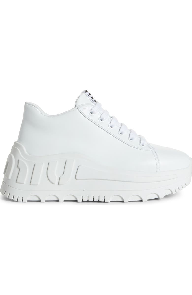 Miu Miu Logo Platform Wedge Sneaker, Alternate, color,