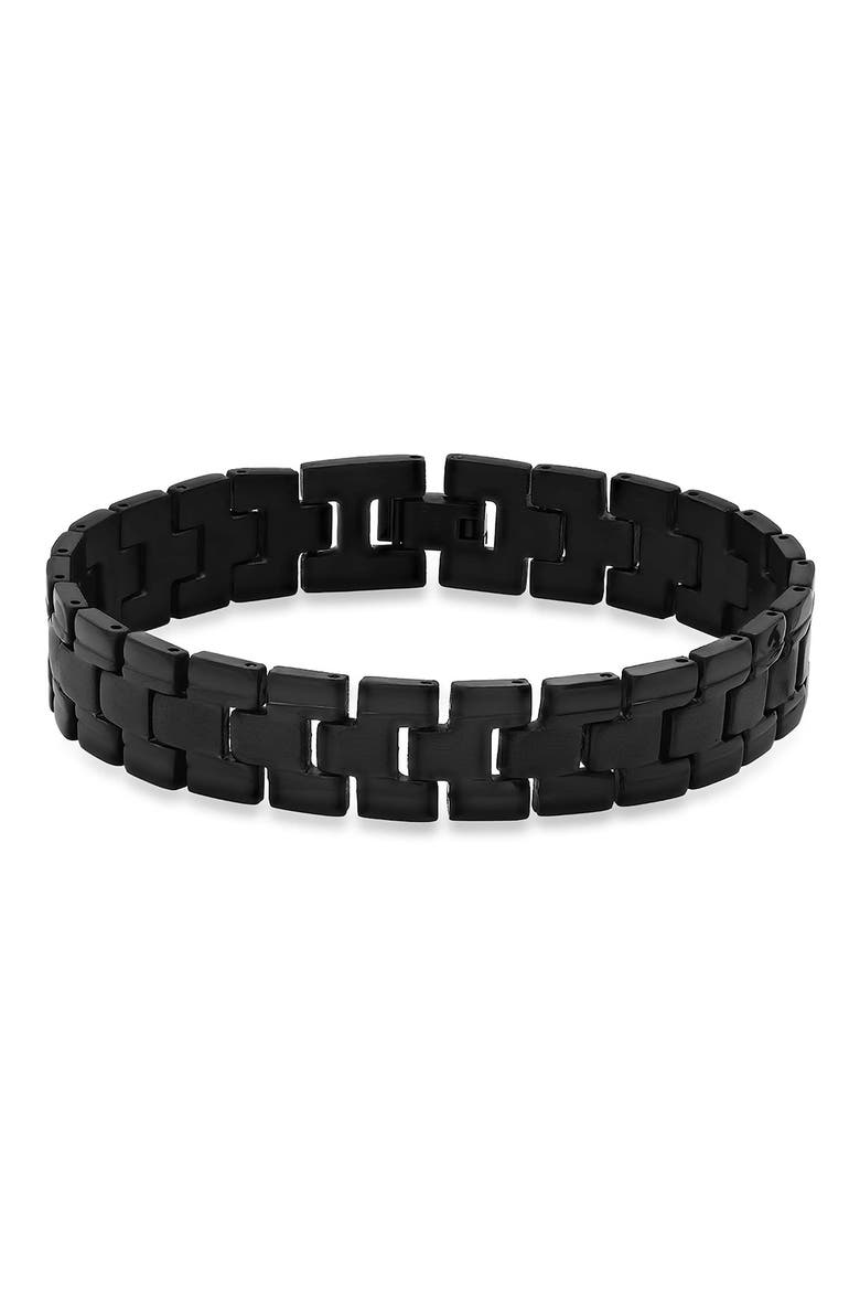 Men's Black Ion-Plated Stainless Steel Link Bracelet, Main, color, BLACK