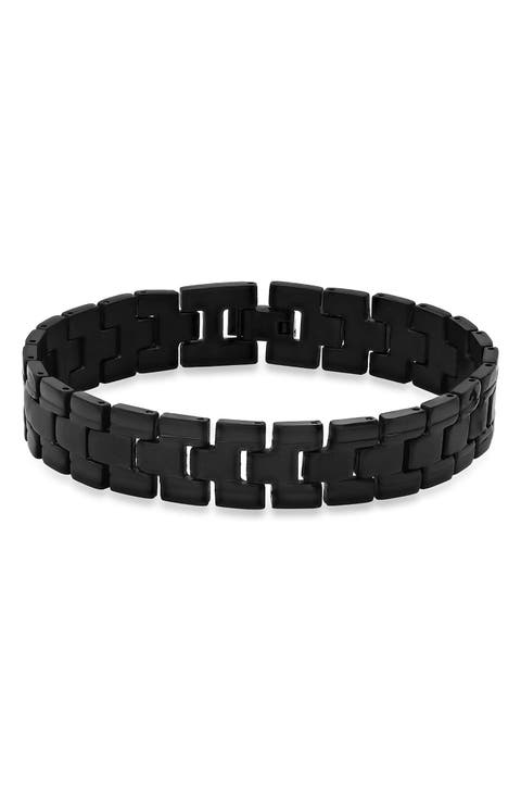 Men's Black Ion-Plated Stainless Steel Link Bracelet