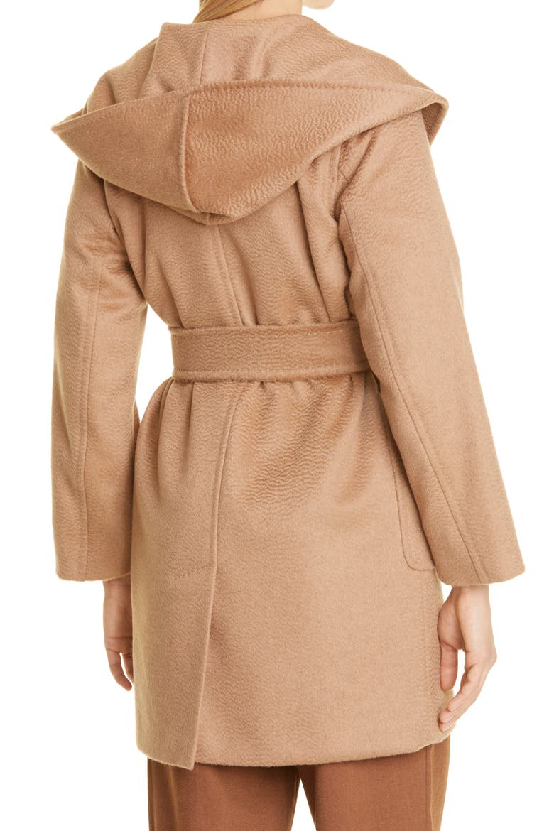 Rialto Hooded Camel Hair Wrap Coat, Alternate, color, CAMEL