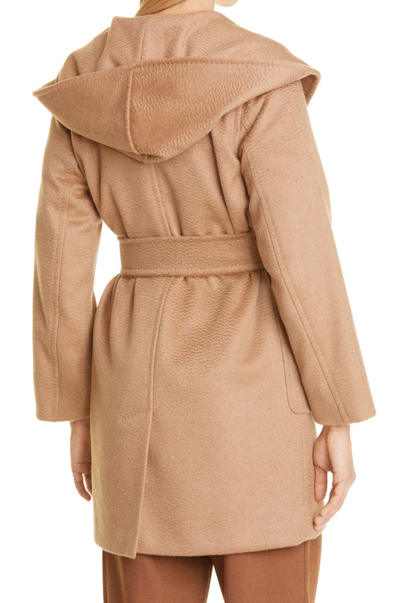 Max Mara Rialto Hooded Camel Hair Wrap Coat, Alternate, color, Camel