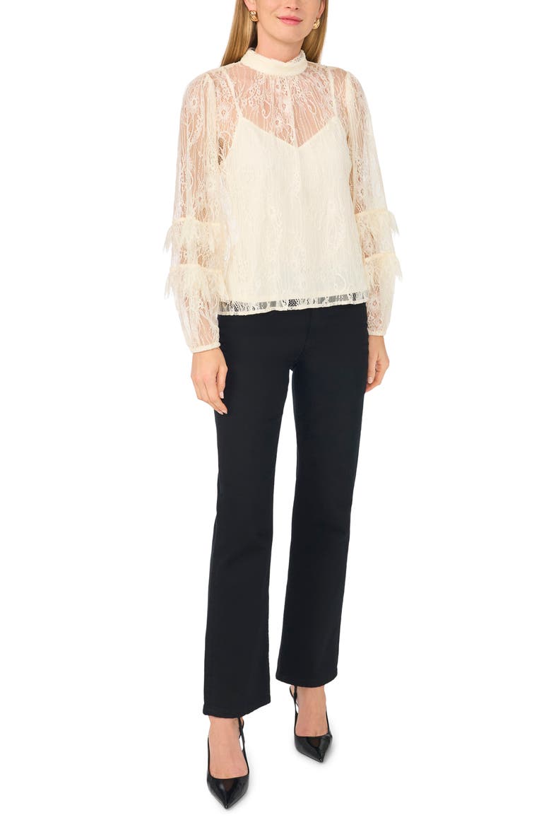Ruffled Sleeve High Neck Lace Top, Alternate, color, WHIPPED CREAM
