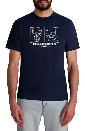 Karl Lagerfeld Paris Karl & Choupette Character Graphic T-shirt In Blue