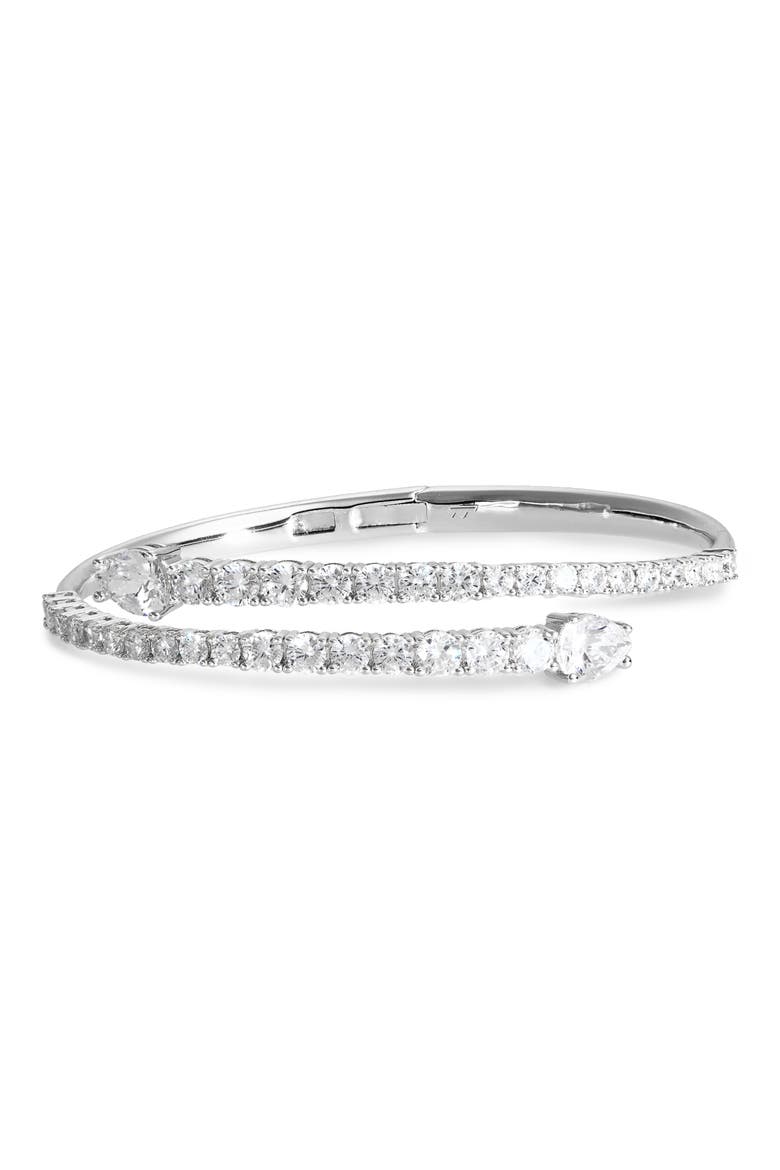 Cubic Zirconia Bypass Bracelet, Main, color, CLEAR- SILVER