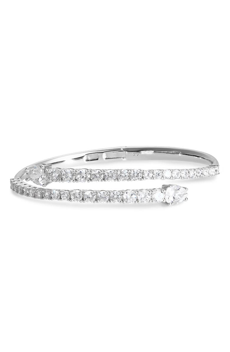 NORDSTROM RACK Cubic Zirconia Bypass Bracelet, Main, color, Clear- Silver