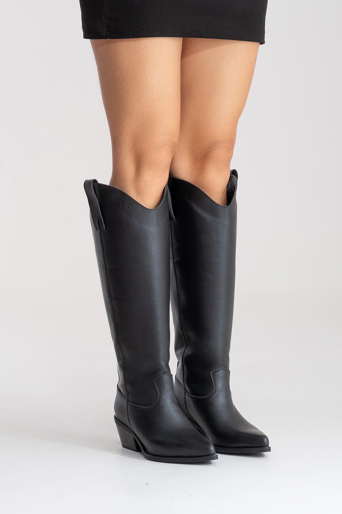 Ania Leather Block Heel Knee High Boot, Alternate, color, Black