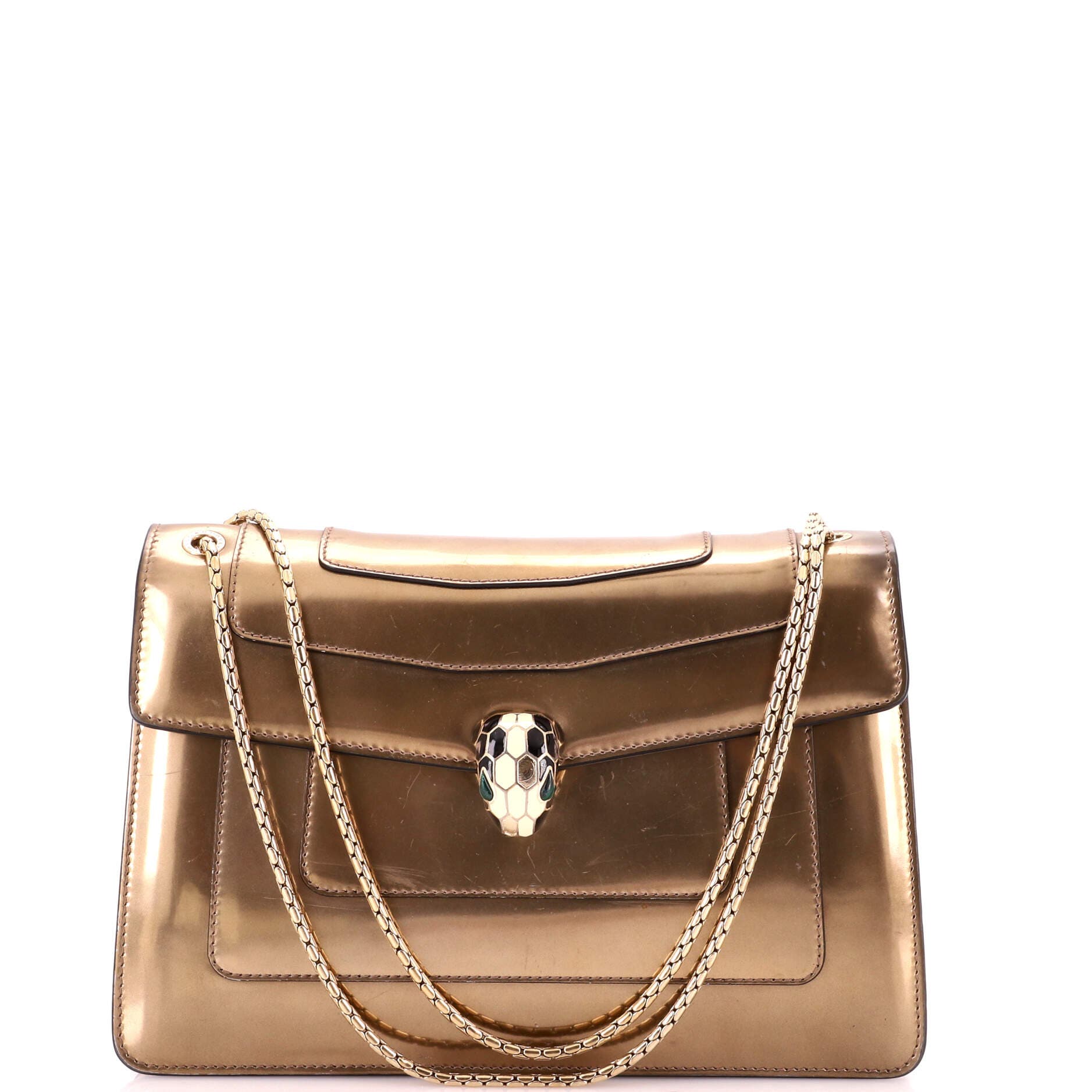 Serpenti Forever Shoulder Bag Patent Medium, Main, color, Metallic Gold