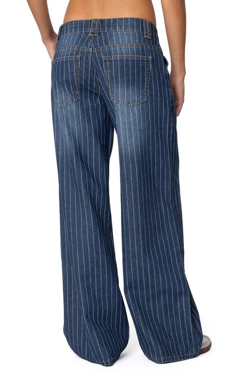 Edikted Cory Stripe Low Rise Wide Leg Jeans In Blue