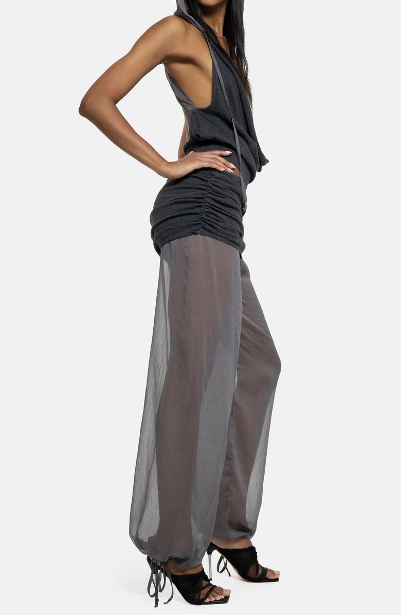 JADED LONDON Plunge Neck Knit Chiffon Hooded Top, Alternate, color, Grey