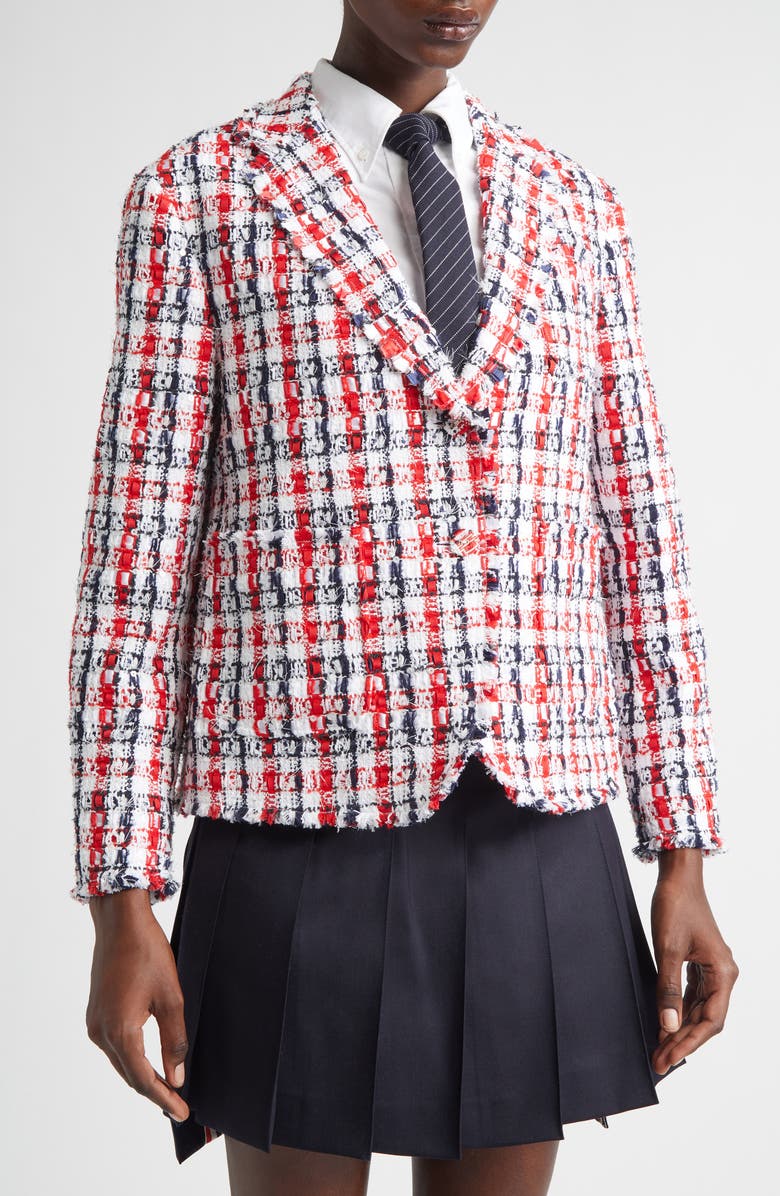 Thom Browne Shrunken Semi Semiconstructed Bouclé Tweed Sport Coat, Alternate, color, Red/White/Blue