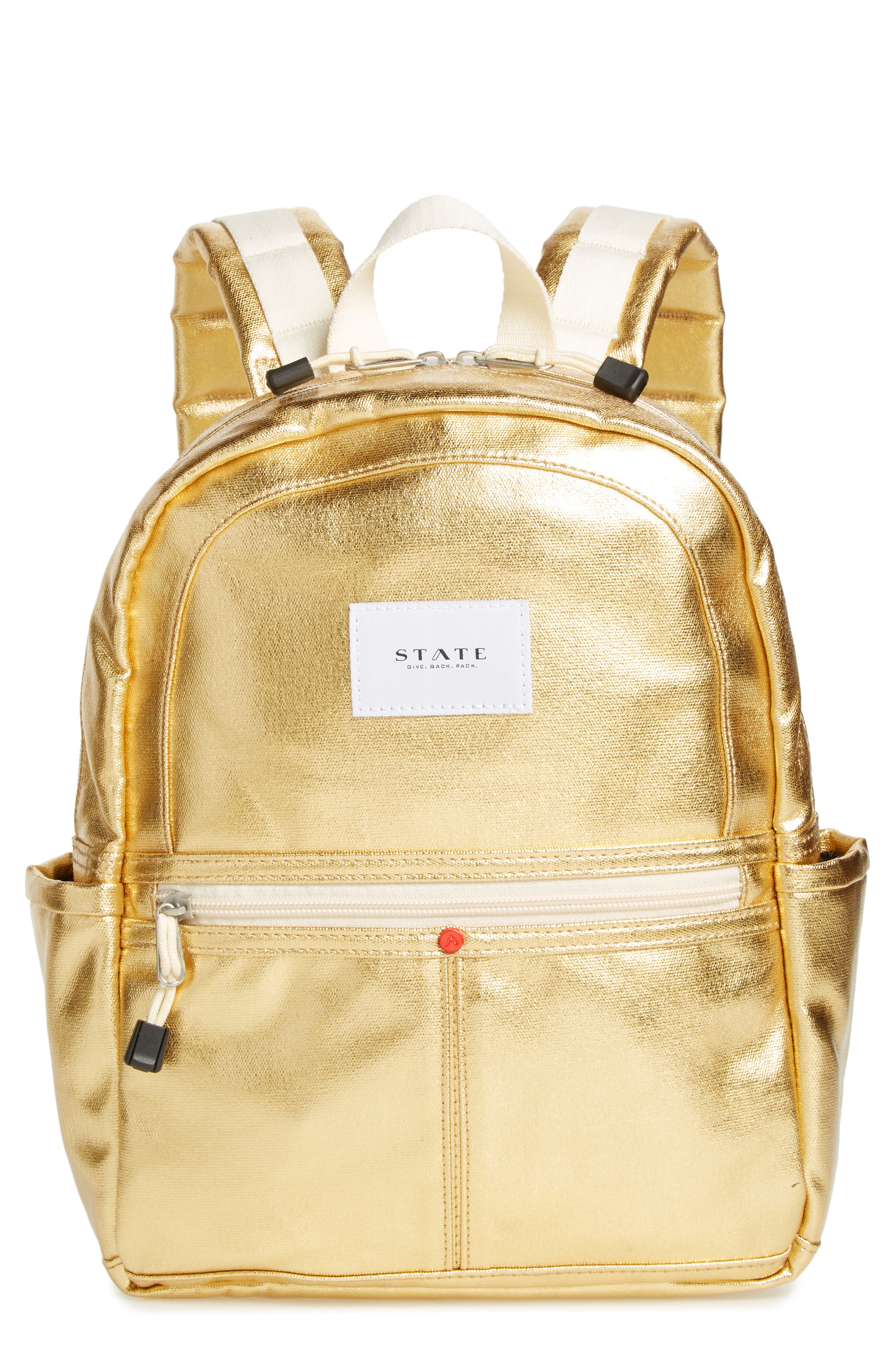 Downtown Mini Kane Metallic Backpack, Main, color, GOLD