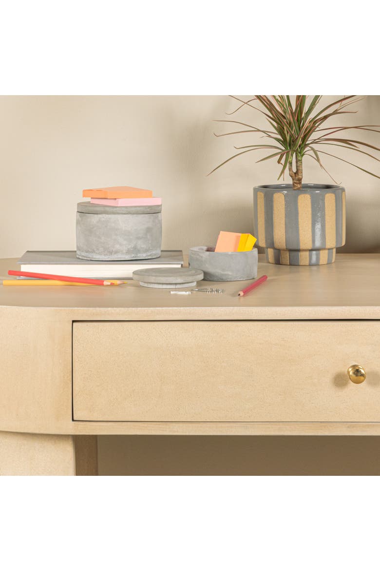 Round Decorative Cement Storage with Lids, Grey, Set of 2, Alternate, color, Grey