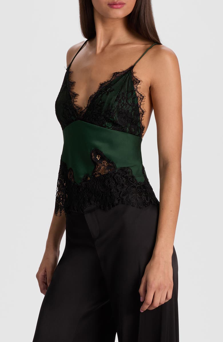Alice + Olivia Claudia Lace & Satin Camisole, Alternate, color, Green Mystique/ Black