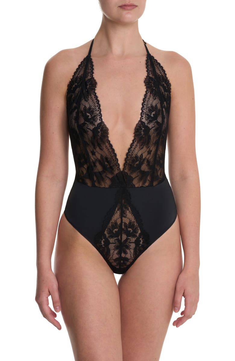 Natori Fleur Lace Teddy, Main, color, Black