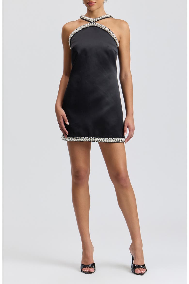 Embellished Halter Neck Minidress, Main, color, BLACK