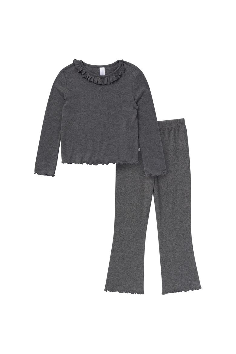 Ruffle Collar Top and Flare Pant Set, Main, color, Dark Gray