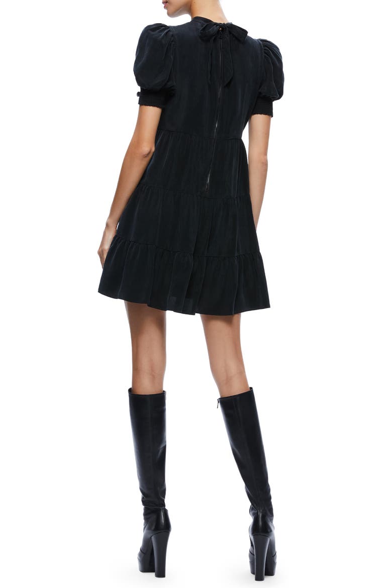 Dorine Puff Sleeve Tiered Minidress, Alternate, color, BLACK