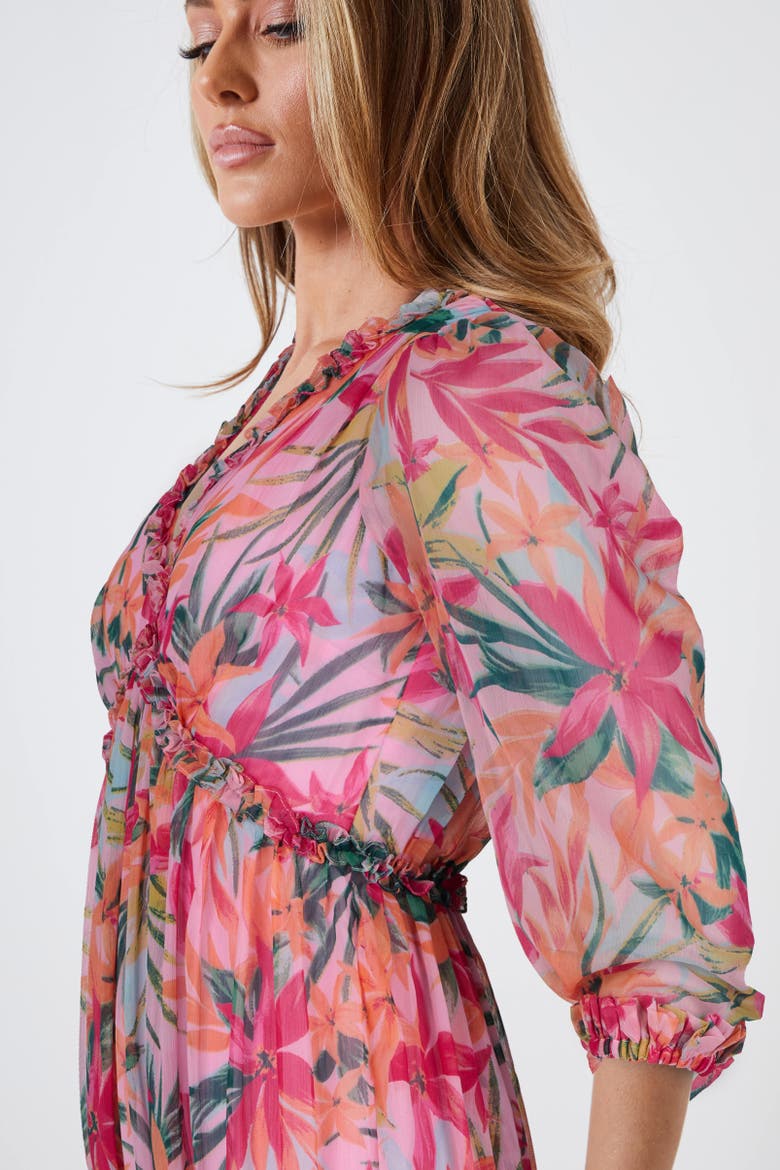 Floral Print Empire Waist Midi Dress, Alternate, color, Tropical