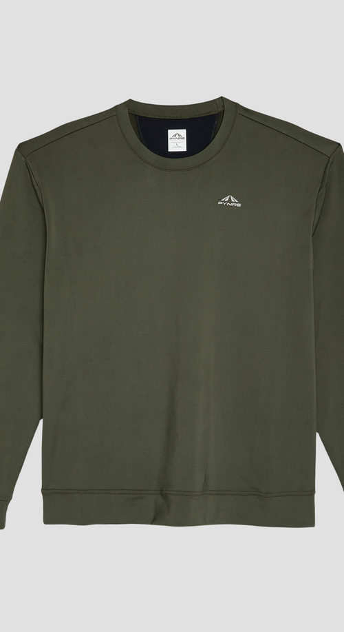 Pynrs Performance Streetwear Draper Running Sweatshirt Deep Olive In Deep Olive