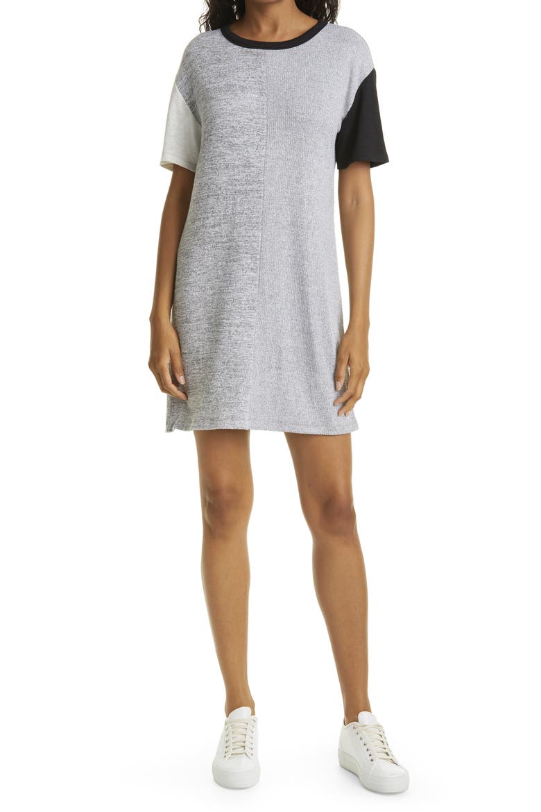 The Knit Colorblock T-Shirt Dress, Main, color, GREY MULTI