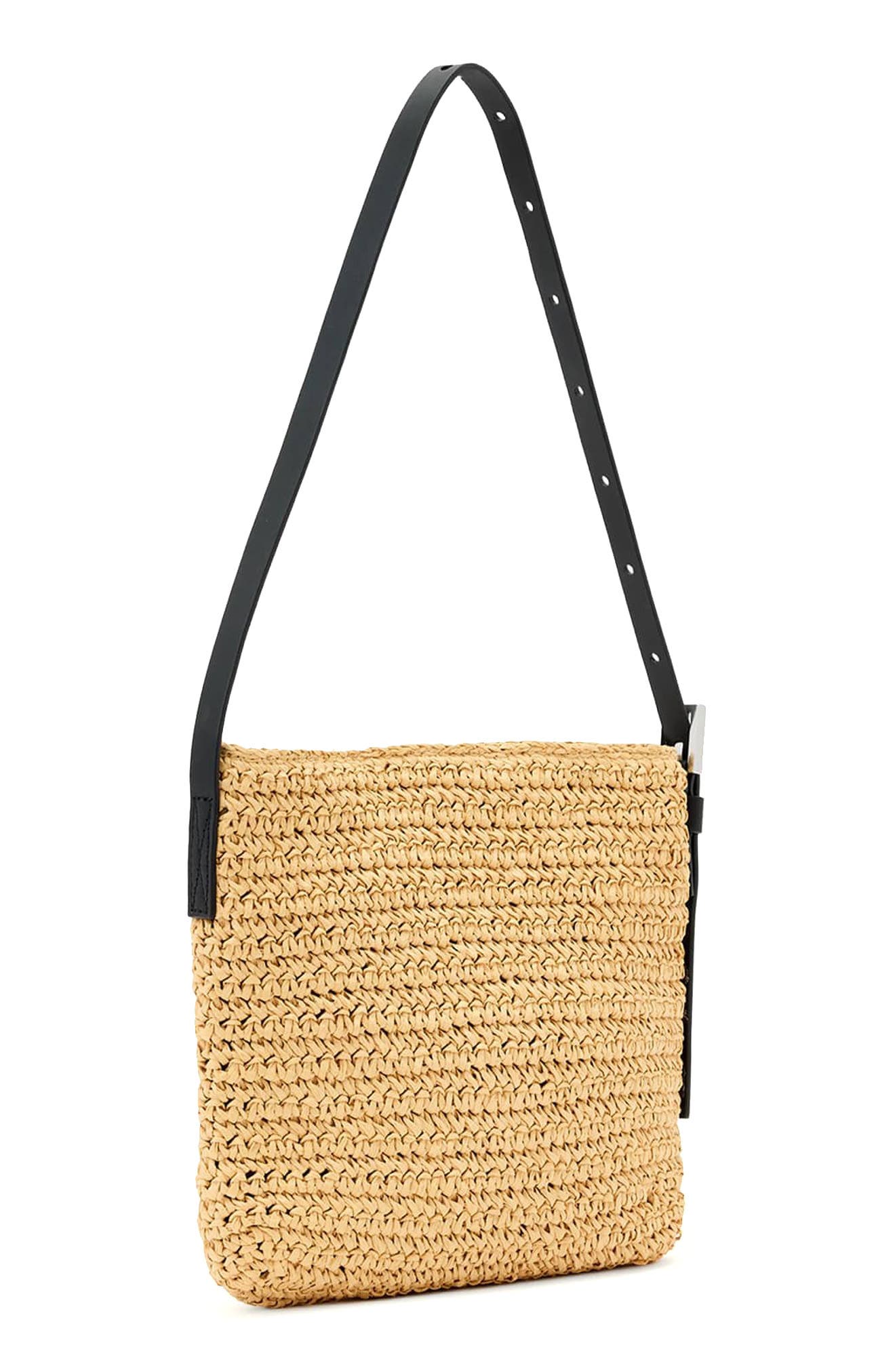 AllSaints Mini Asha Paper Straw Shoulder Bag, Alternate, color, Natural