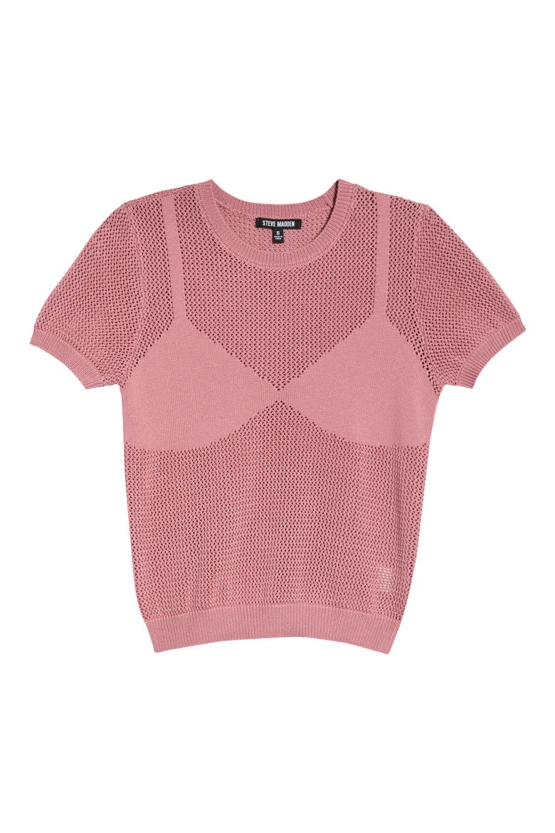 Blakelee Open Stitch Short Sleeve Sweater, Alternate, color, FRENCH ROSE
