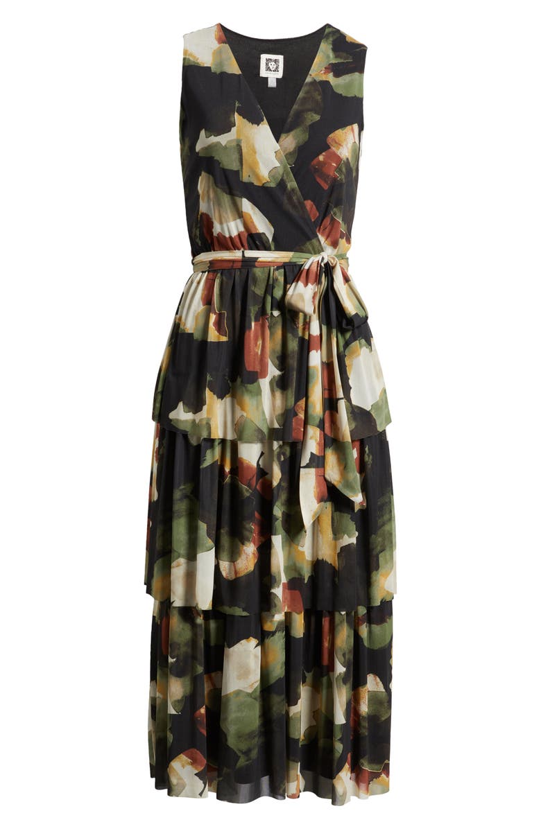 Anne Klein Abstract Print Mesh Midi Dress, Alternate, color, Bay Leaf Multi