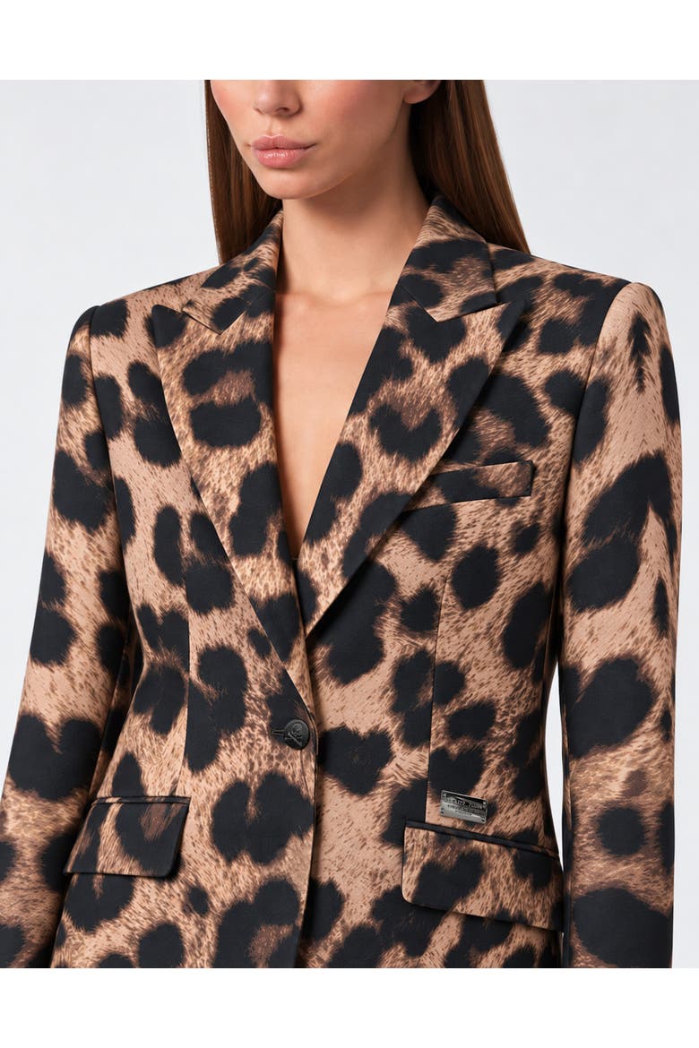 Leopard Blazer Single Breasted Fit Women, Alternate, color, leopard