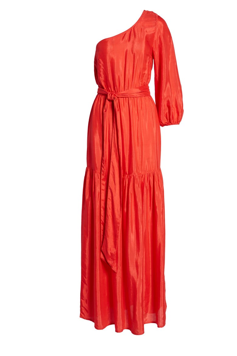 One-Shoulder Maxi Dress, Alternate, color, BRIGHT RED
