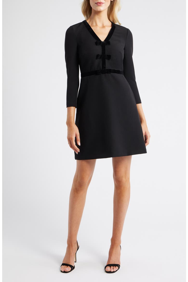 Bow Detail Stretch Crepe Dress, Main, color, BLACK