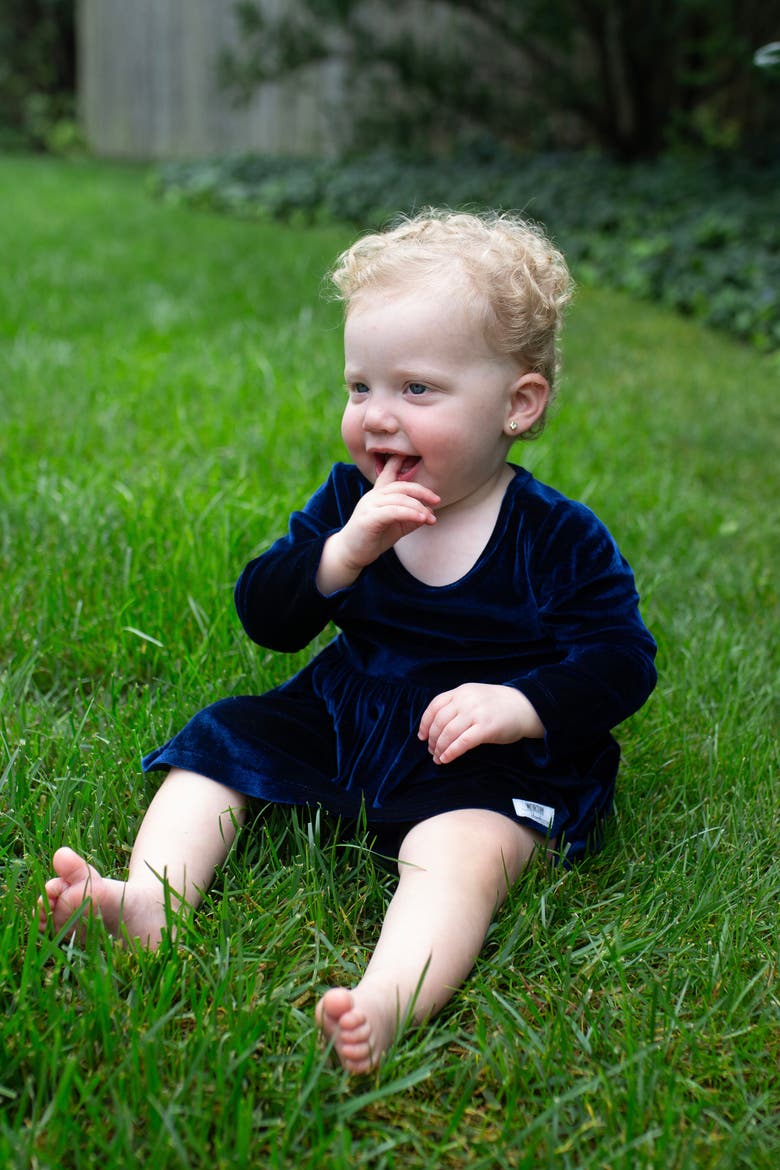 Stretch Velvet Long Sleeve Bubble Romper, Alternate, color, Navy