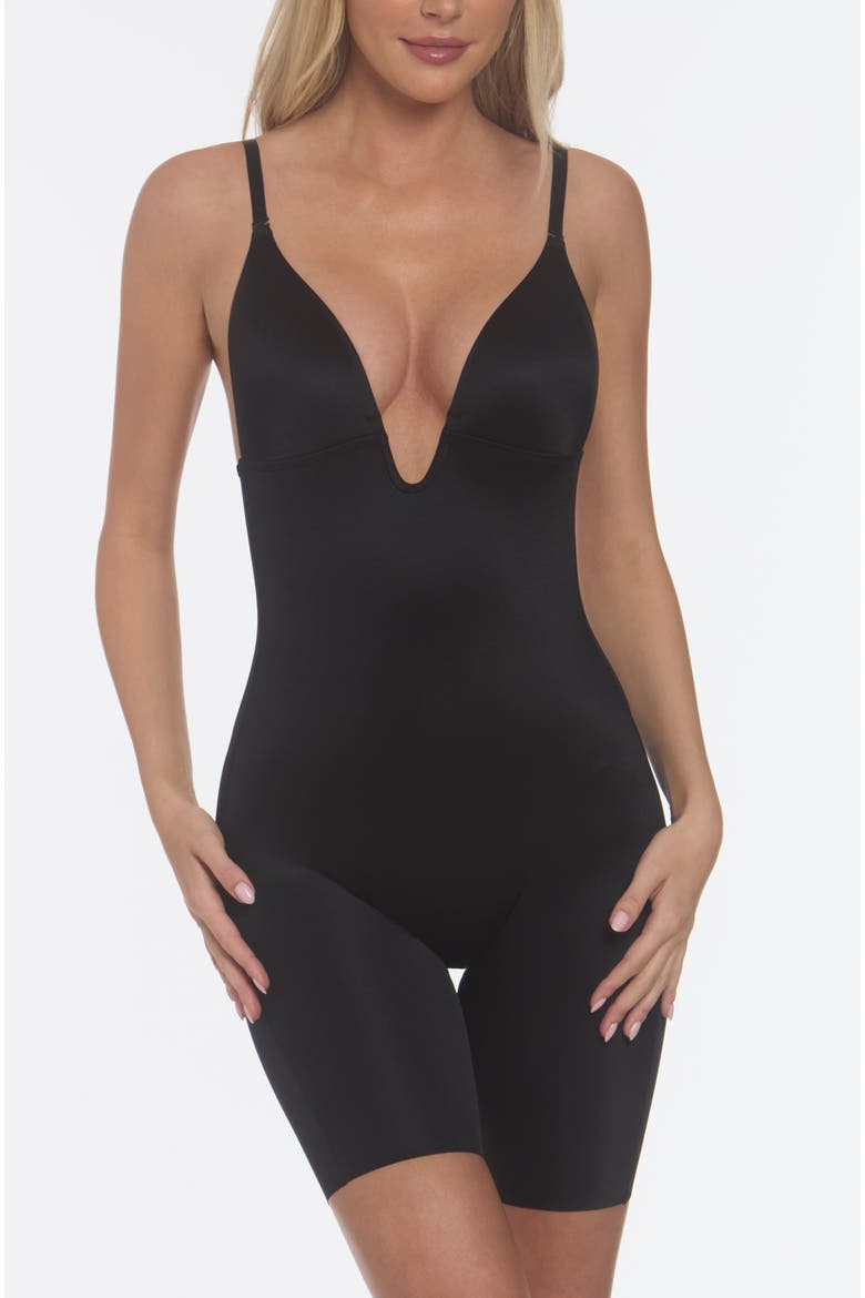 Unity U Plunge Low Back Thigh Shaping Bodysuit with Convertible Straps, Alternate, color, Black