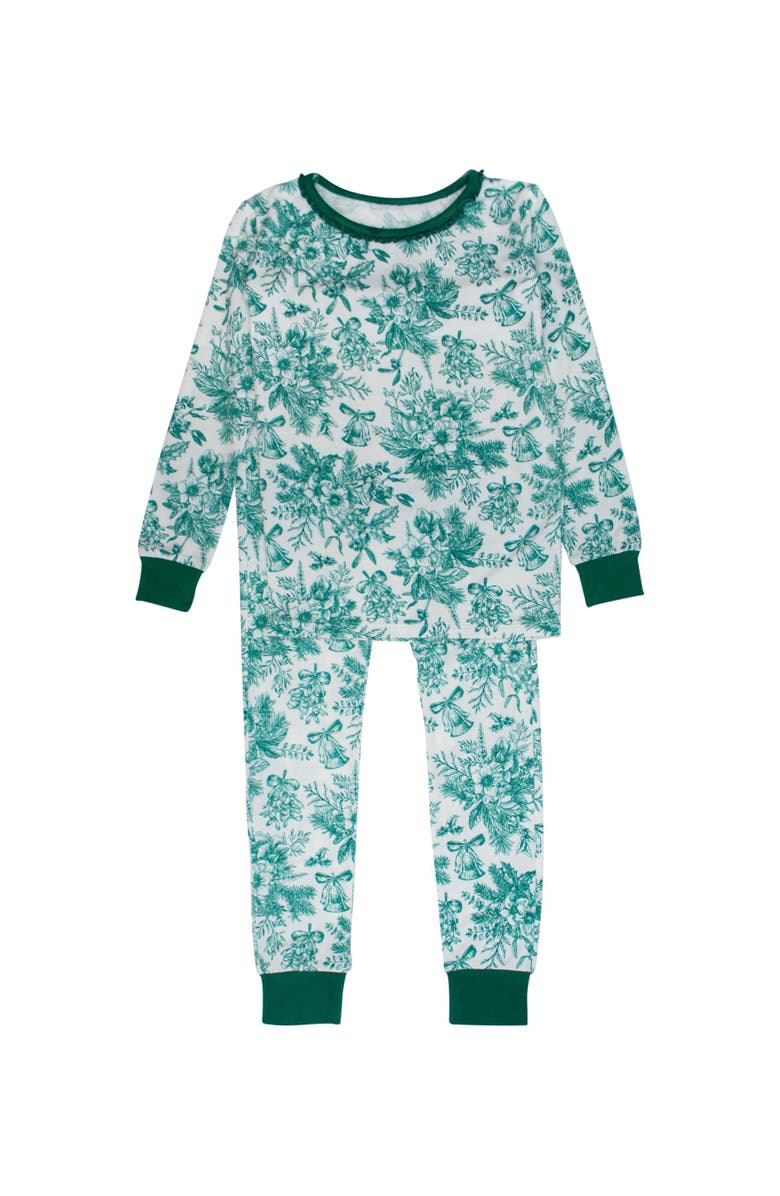 RuffleButts Girls SoftSnooze Ruffle Long Sleeve Pajama Set, Main, color, Green Jingle Toile The Way