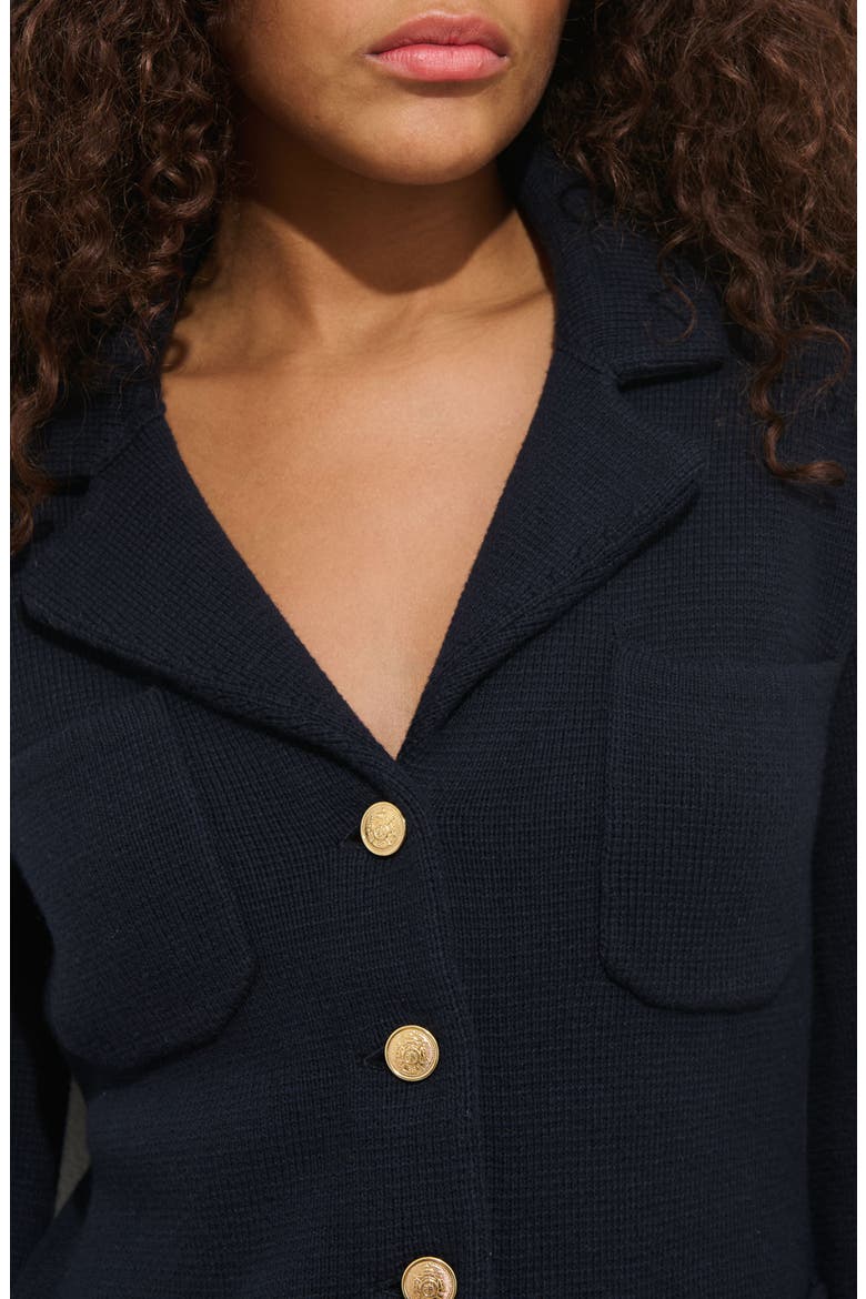 Notched Collar Cotton & Cashmere Cardigan, Alternate, color, NAVY