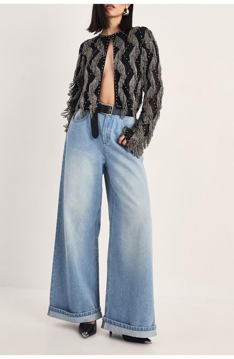 NASTY GAL Loop Tassel Embellished Jacket, Alternate, color, Black