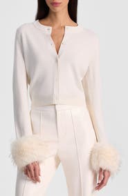 Alice + Olivia Dollie Faux Fur Cuff Wool Cardigan