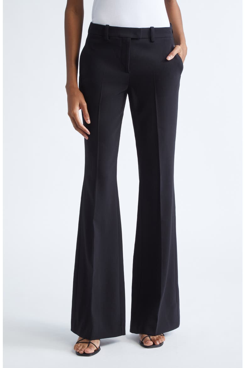 Haylee Stretch Virgin Wool Blend Flare Leg Pants, Main, color, BLACK