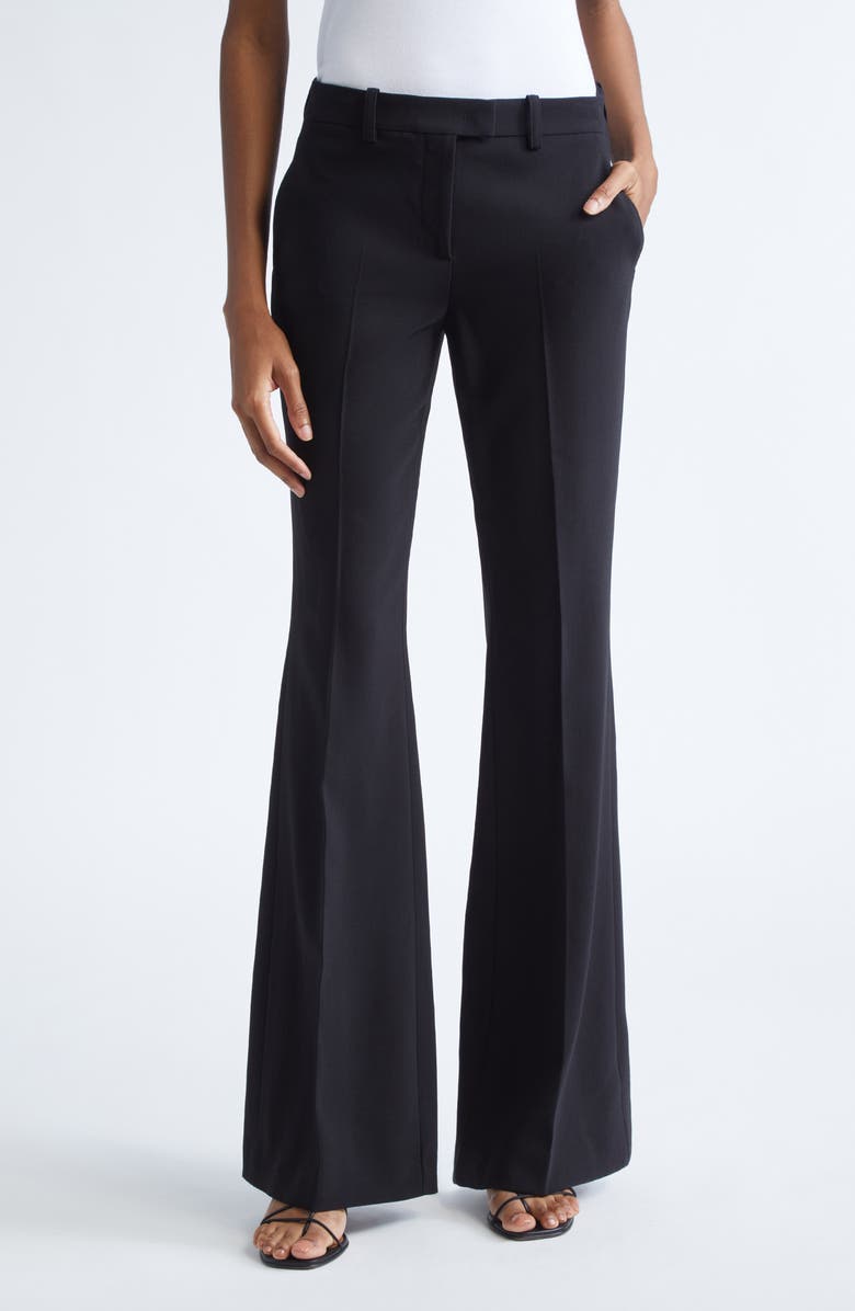 Michael Kors Collection Haylee Stretch Virgin Wool Blend Flare Leg Pants, Main, color, Black