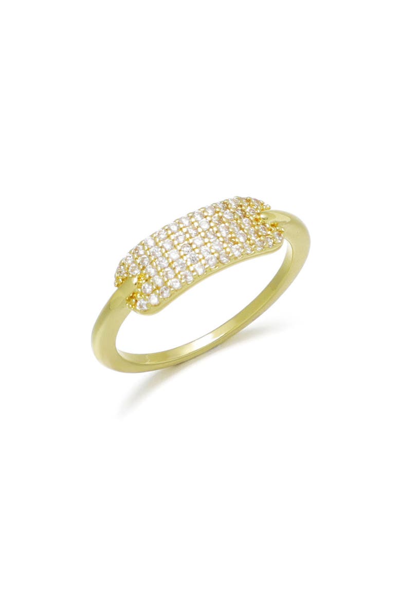 14K Gold Plated Pavé Cubic Zirconia Oval Bar Ring, Main, color, GOLD