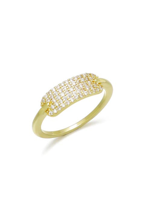 14K Gold Plated Pavé Cubic Zirconia Oval Bar Ring