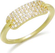 Adornia 14K Gold Plated Pavé Cubic Zirconia Oval Bar Ring