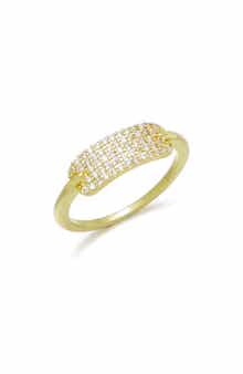 Adornia 14K Gold Plated Pavé Cubic Zirconia Oval Bar Ring