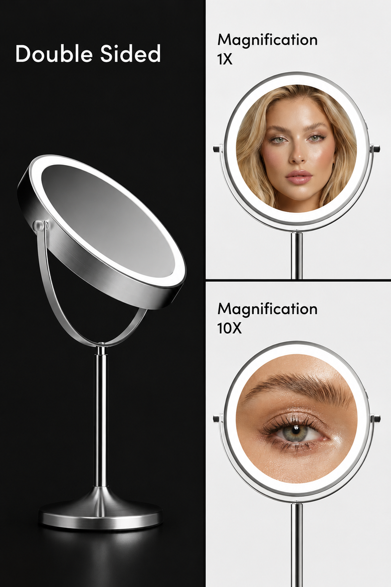 Hailey Double Sided Makeup Mirror with Lights, Alternate, color, Nick