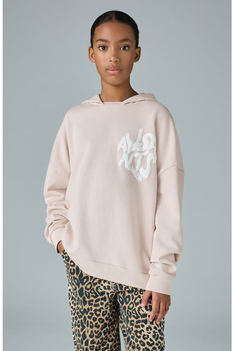 Kids' Oversize Floral Heart Logo Cotton Hoodie, Alternate, color, PINK