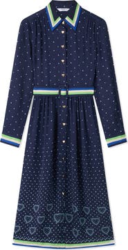 LK Bennett Kate Heart Print Long Sleeve Belted Midi Shirtdress