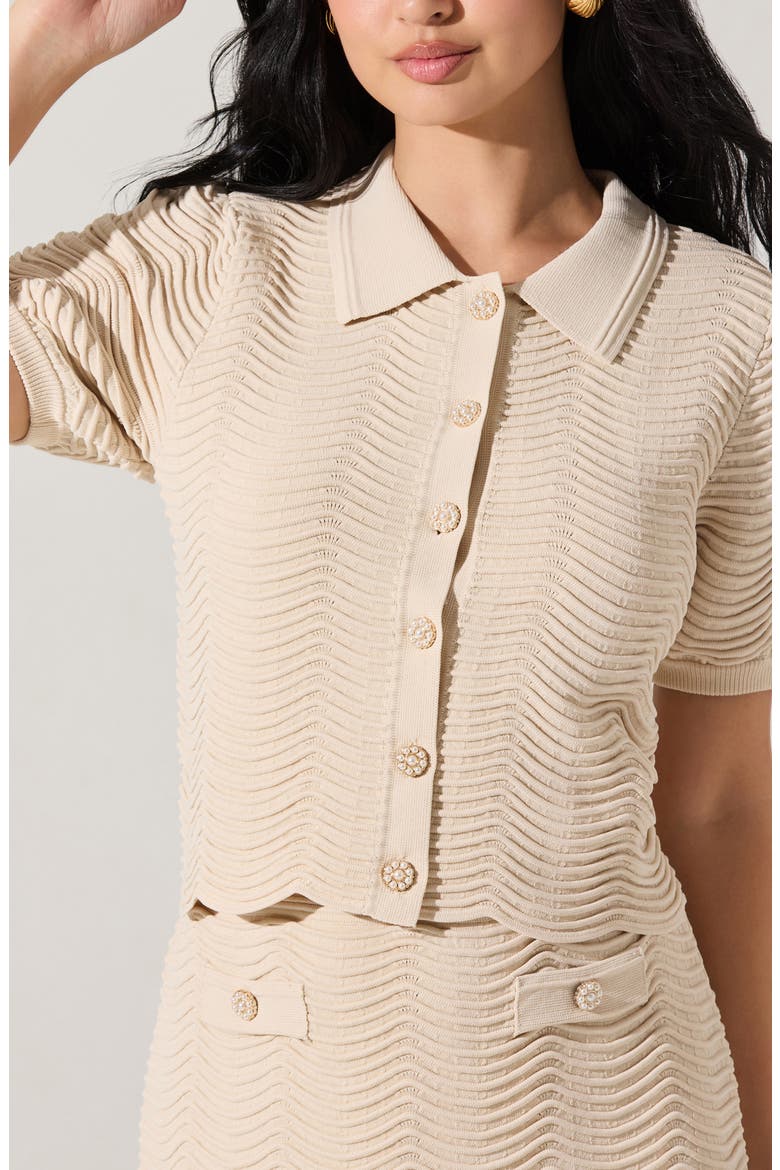 Perrine Short Sleeve Pointelle Cardigan, Alternate, color, CREAM